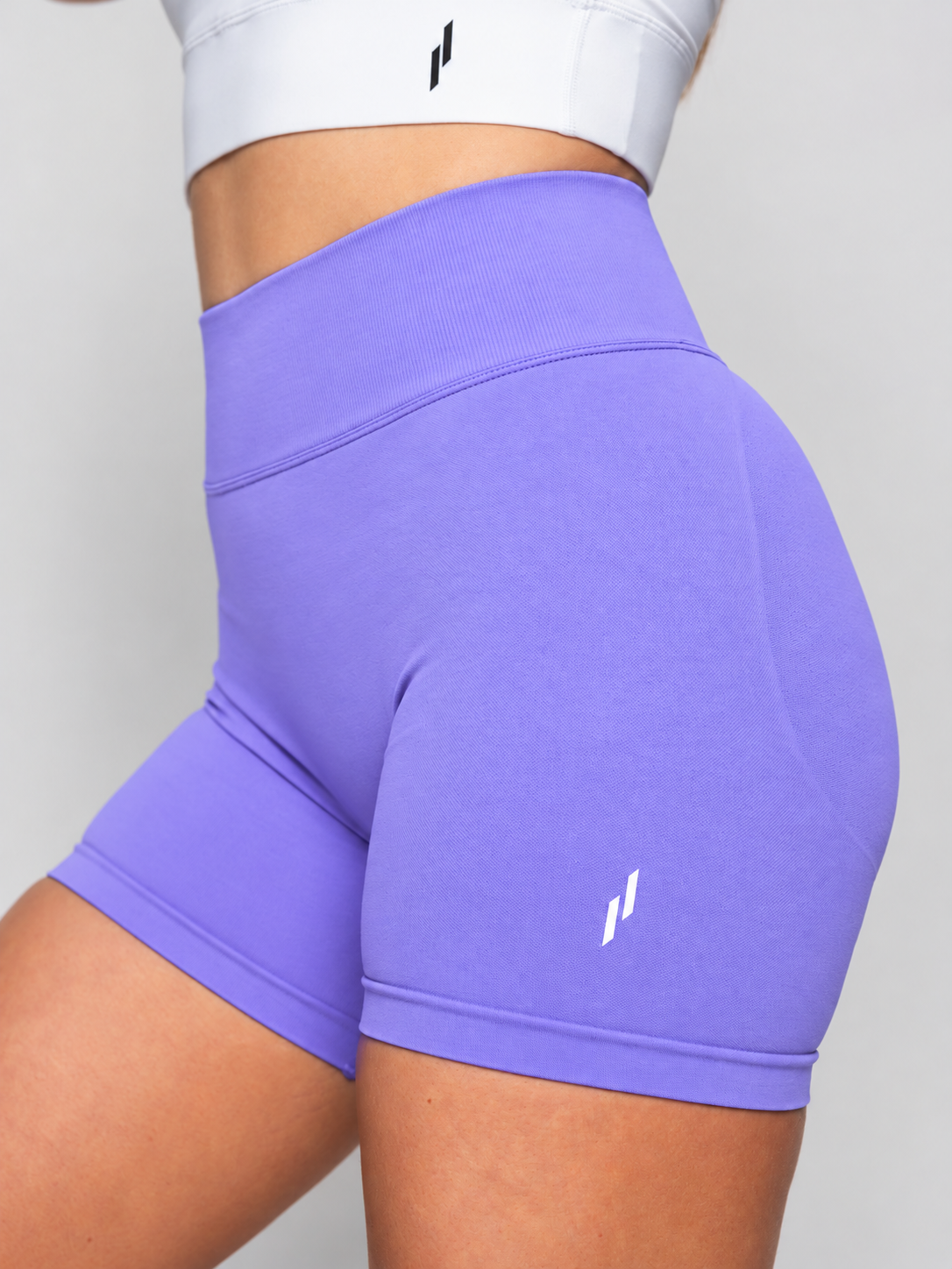 INSPIRE Lilac Purple Shorts, high-waisted squat-proof gym shorts, view 2 of 3