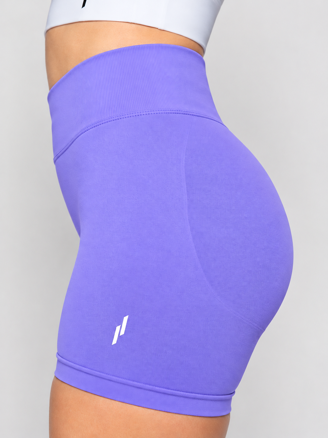 INSPIRE Lilac Purple Shorts, high-waisted squat-proof gym shorts, view 1 of 3
