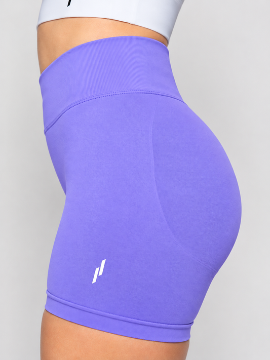 INSPIRE Lilac Purple Shorts, high-waisted squat-proof gym shorts, view 1 of 3